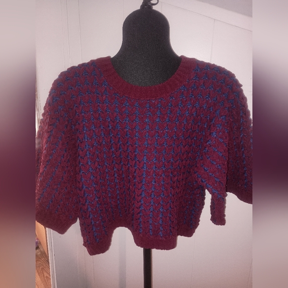 Buckle Sweaters - Buckle Burgundy and Blue Knit Sweater